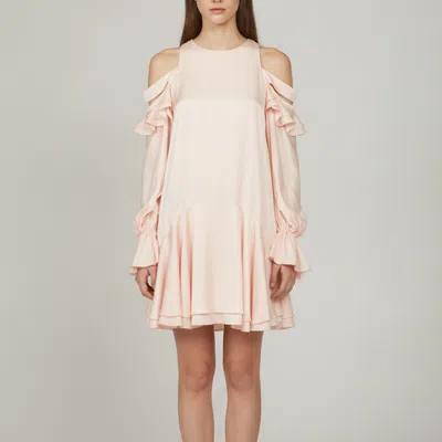 Pre-owned Alexander Mcqueen Pink Satin Silk Ruffle Mini Dress S
