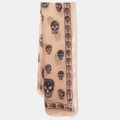 Pre-owned Alexander Mcqueen Pink Skull Print Silk Chiffon Square Scarf