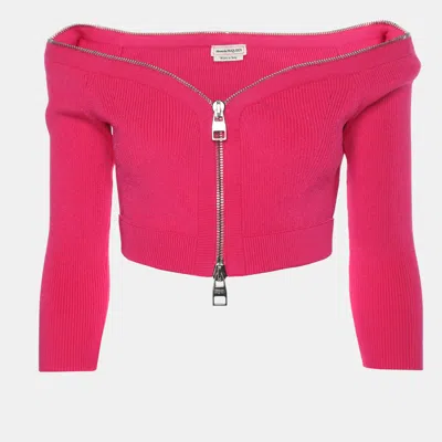 Pre-owned Alexander Mcqueen Pink Stretch Fabric Crop Top Cardigan S