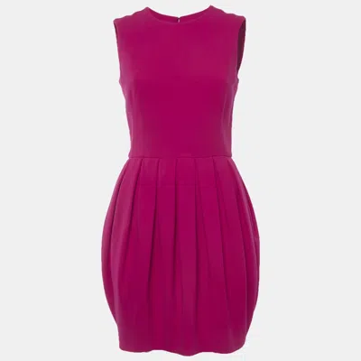 Pre-owned Alexander Mcqueen Pink Wool Crepe Pleated Bubble Mini Dress S