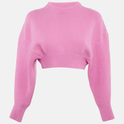 Pre-owned Alexander Mcqueen Pink Wool Mock Neck Detail Crop Sweater Xs