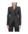 Alexander Mcqueen Pinstripe Asymmetrical Wool Blazer In Black