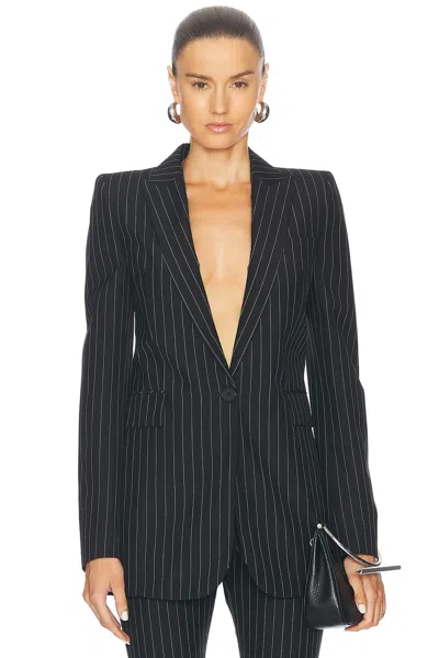 Alexander Mcqueen Pinstripe Blazer In Black & White
