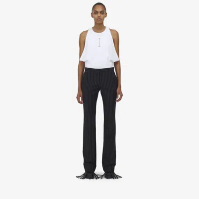 Alexander Mcqueen Pinstripe Bootcut Trousers In Black/white
