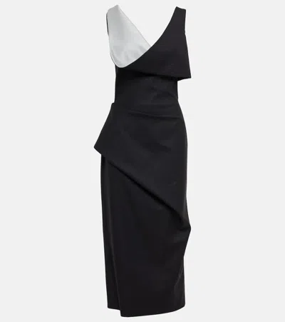 Alexander Mcqueen Pinstripe Draped Wool Midi Dress In 1124 - Grey