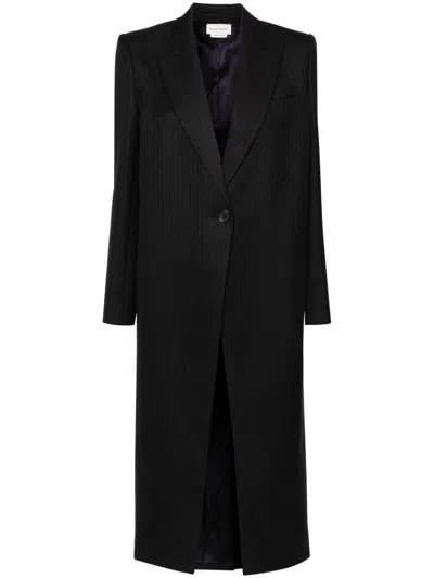 Alexander Mcqueen Pinstripe Cutaway Coat In Navy