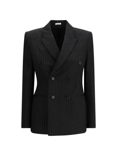 Alexander Mcqueen Pinstripe-print Double-breasted Blazer In Black