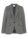 Alexander Mcqueen Herringbone Striped Single-breasted Blazer Jacket In Gray