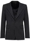 Alexander Mcqueen Tailored Jacket With Pinstripes And Structured Shoulders In Black