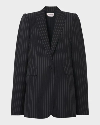 Alexander Mcqueen Pinstripe Single-breasted Blazer In Black
