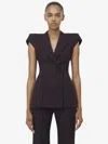 Alexander Mcqueen Double Breasted Pinstripe Sleeveless Jacket In Black Burgundy