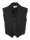 Alexander Mcqueen Paneled Pinstriped Wool Vest In Azul