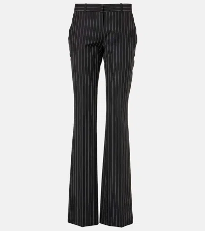 Alexander Mcqueen Pinstripe Wool And Mohair Flared Pants In Black - White