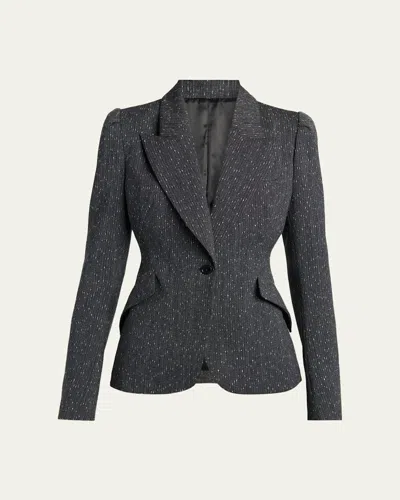 Alexander Mcqueen Pinstripe Wool Puff-sleeve One-button Jacket In Gray