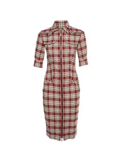 Pre-owned Alexander Mcqueen Plaid Flannel Shirt Midi Dress In Red