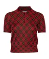 Alexander Mcqueen Microcheck Polo Shirt Lurex Collar Detail In Red