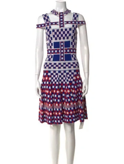 Pre-owned Alexander Mcqueen Plaid Print Knee-length Dress In Blue