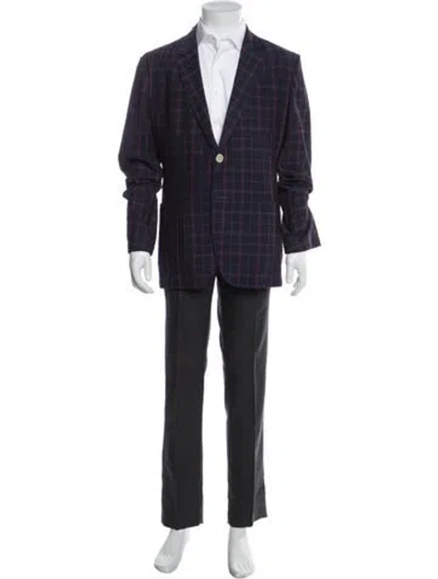 Pre-owned Alexander Mcqueen Plaid Print Overcoat In Blue