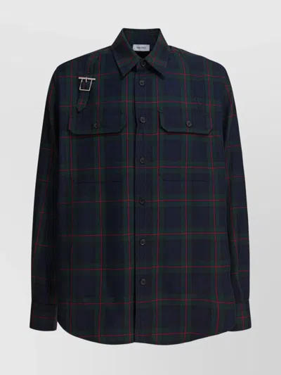 Alexander Mcqueen Classic Tartan Shirt With Metal Buckle Detail And Relaxed Fit In Blue