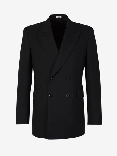 Alexander Mcqueen Plain Wool Blazer In Black