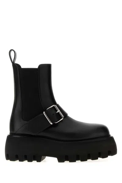 Alexander Mcqueen Platform Calf Leather Boot In Black