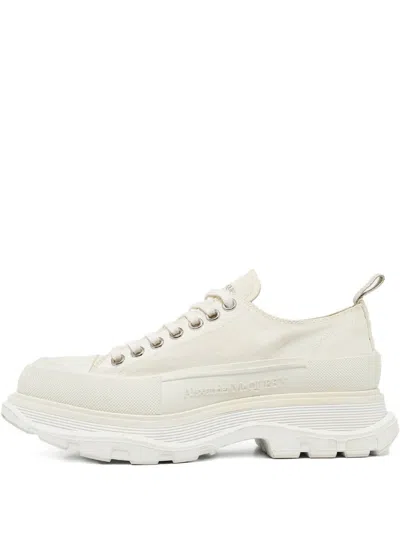 Pre-owned Alexander Mcqueen Platform Canvas Sneakers In White