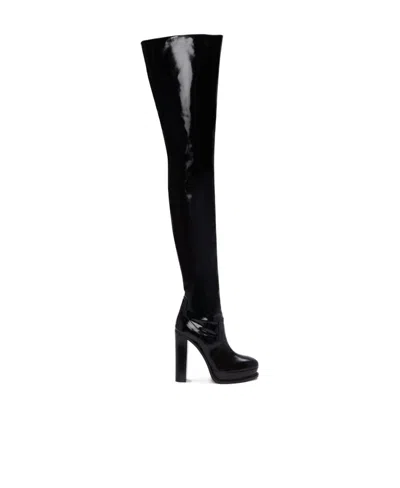 Alexander Mcqueen Platform Thigh-high Boots In Black