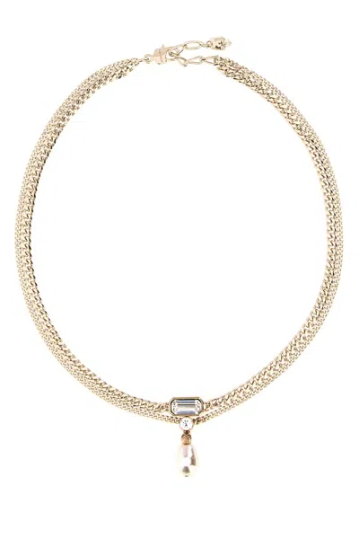 Alexander Mcqueen Platinum Metal Skull Necklace In Gold