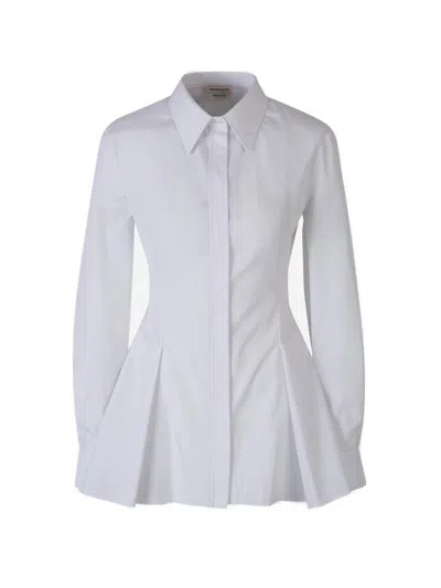 Alexander Mcqueen Peplum Flare Cotton Poplin Button-up Shirt In White