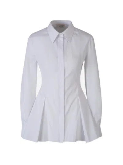 Alexander Mcqueen Peplum Flare Cotton Poplin Button-up Shirt In Optical White