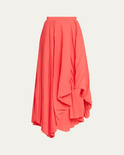 Alexander Mcqueen Pleated Asymmetric Draped Midi Skirt In Red