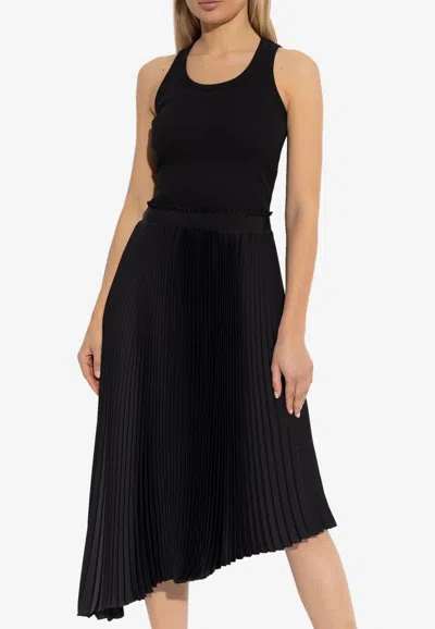 Alexander Mcqueen Pleated Asymmetric Midi Dress In Black