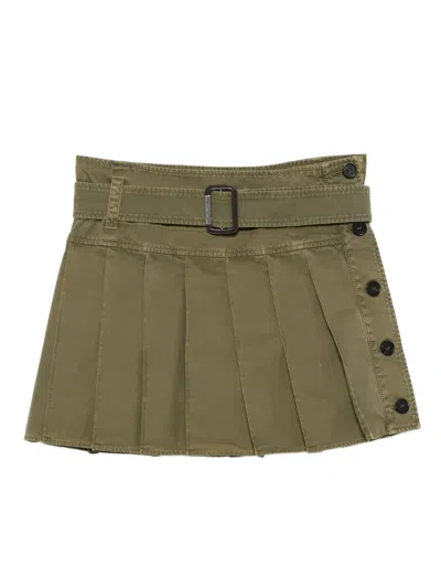 Alexander Mcqueen Pleated-belted Mini Skirt In Green