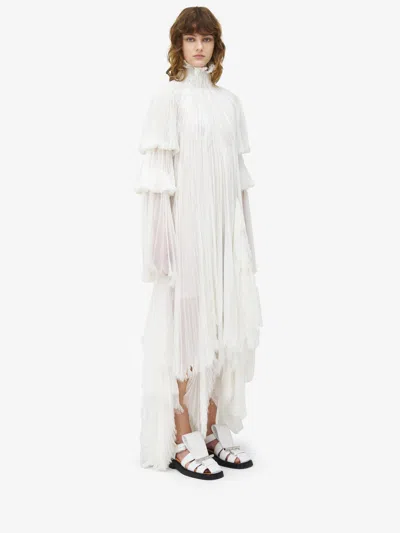 Alexander Mcqueen Pleated Chiffon Dress In Ivory