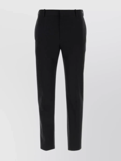 Alexander Mcqueen Pleated Cotton Trousers With Belt Loops In Black