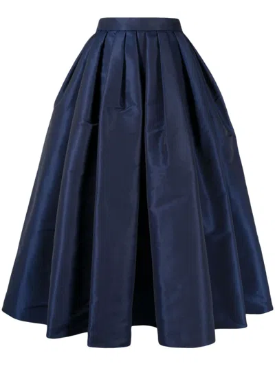 Alexander Mcqueen Pleated Flared Midi Skirt In Blue