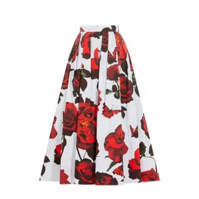 Alexander Mcqueen Pleated Floral-print Midi Skirt In White