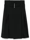 Alexander Mcqueen Belted Pleated Midi Wool Skirt In Black