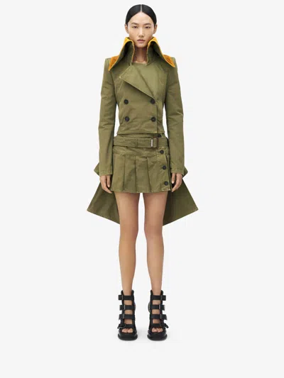Alexander Mcqueen Pleated Mini Skirt In Khaki