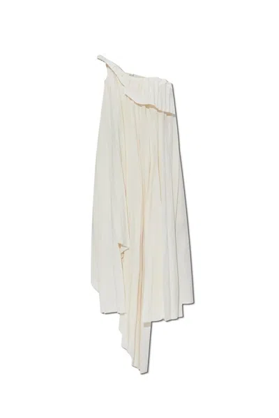 Alexander Mcqueen Pleated Off-shoulder Dress In Beige