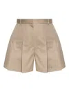 Alexander Mcqueen Mcqueen Pleated High Waist Cotton Gabardine Shorts In Brown