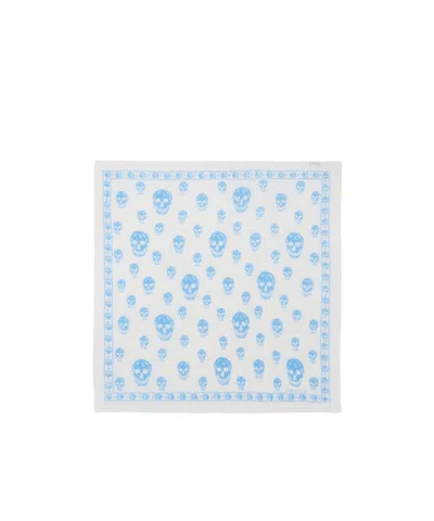 Alexander Mcqueen Pleated Skull-print Scarf In Blue