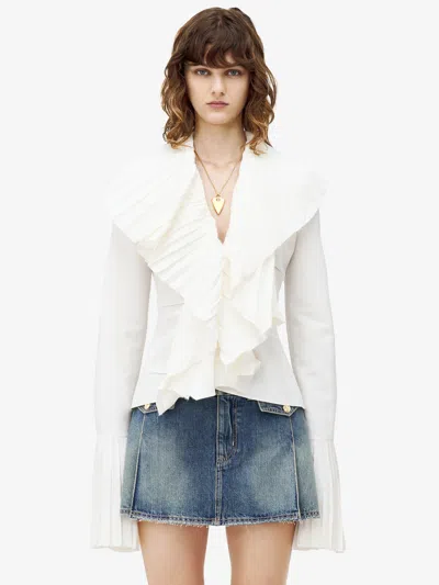 Alexander Mcqueen Plissé Blouse In Ivory