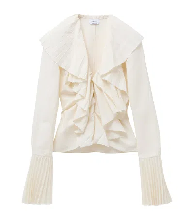 Alexander Mcqueen Plissé Ruffle-neck Blouse In White