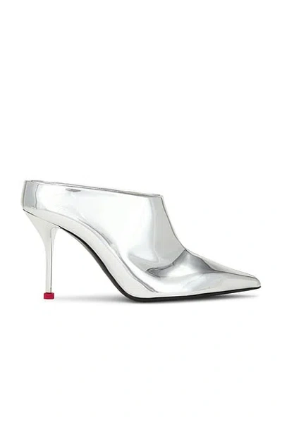 Alexander Mcqueen Thorn Metallic Stiletto Mule Pumps In Silver & Lust Red