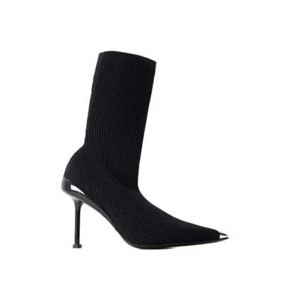 Alexander Mcqueen Womens Black Contrast-toe Knitted Heeled Ankle Boots