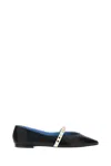 Alexander Mcqueen Pointed Toe Flats With Gold Studded Strap In Black