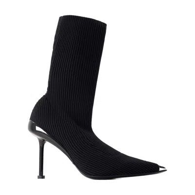 Alexander Mcqueen Pointed-toe Ribbed Knit Heel Boot In Black