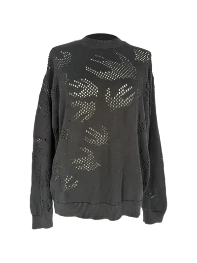 Pre-owned Alexander Mcqueen Pointelle Swallow Sweater In Black