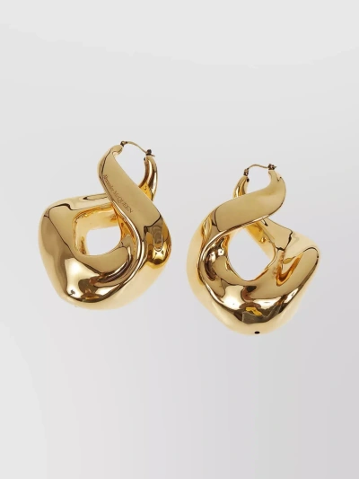Alexander Mcqueen Polished Brass Twisted Hoop Earrings In Brown
